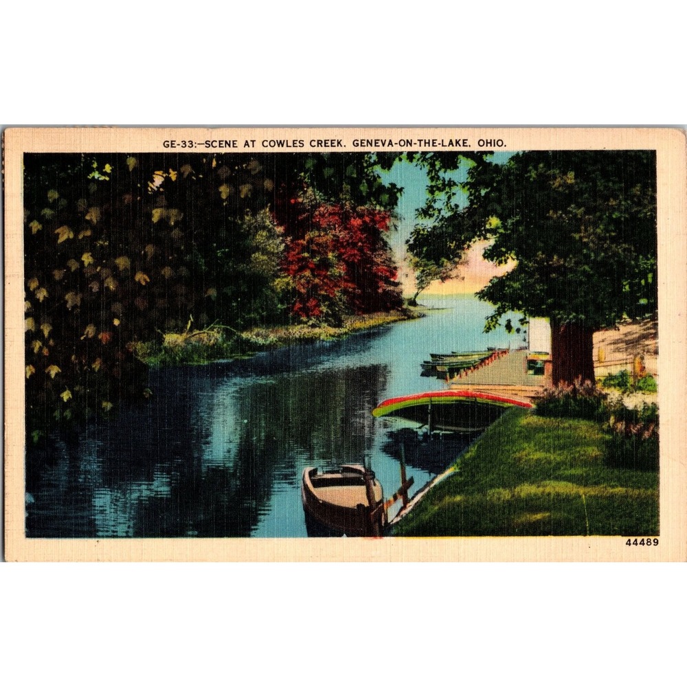 Vintage Linen Postcard Scene at Cowles‎ Creek Geneva-on-the-Lake Ohio